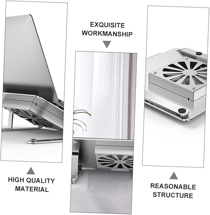 DOITOOL Aluminum Alloy Laptop Cooling Pad with Adjustable Height and Quiet Fan Ventilated Support Stand for Gaming and Office Use Silver Laptop Cooler Base