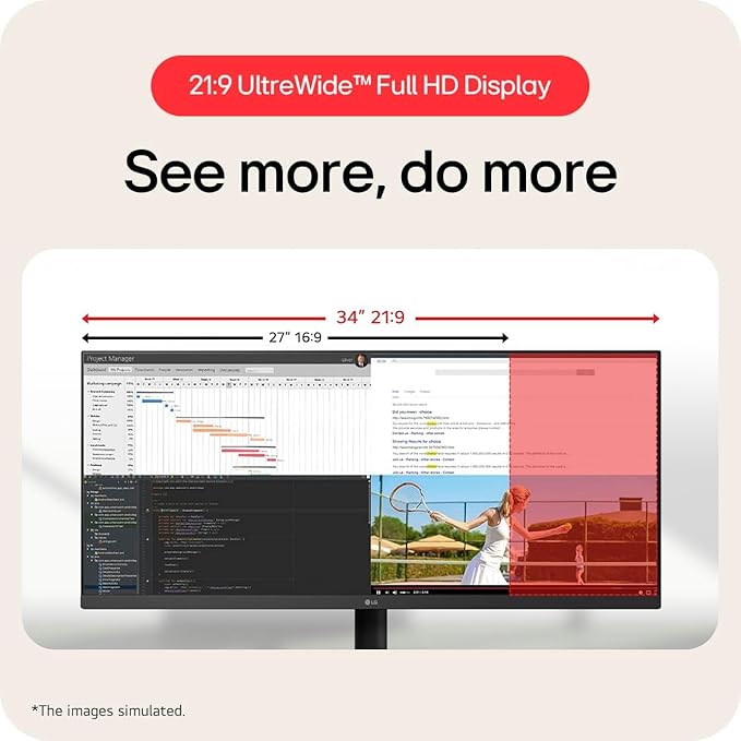 LG 34U511ABKIT1 34 inch UltraWide IPS WFHD Computer Monitor 2560x1080 100Hz 5ms 178 Degree Viewing Angle 400 Nits Brig
