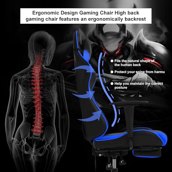 Computer Swivel Gaming Chair Video Game Chair PU Leather Executive Chair High Back Gaming Office Chair with Lumbar Support Adjustable Armrest Headrest Footrest for BoysGirls(Blue)