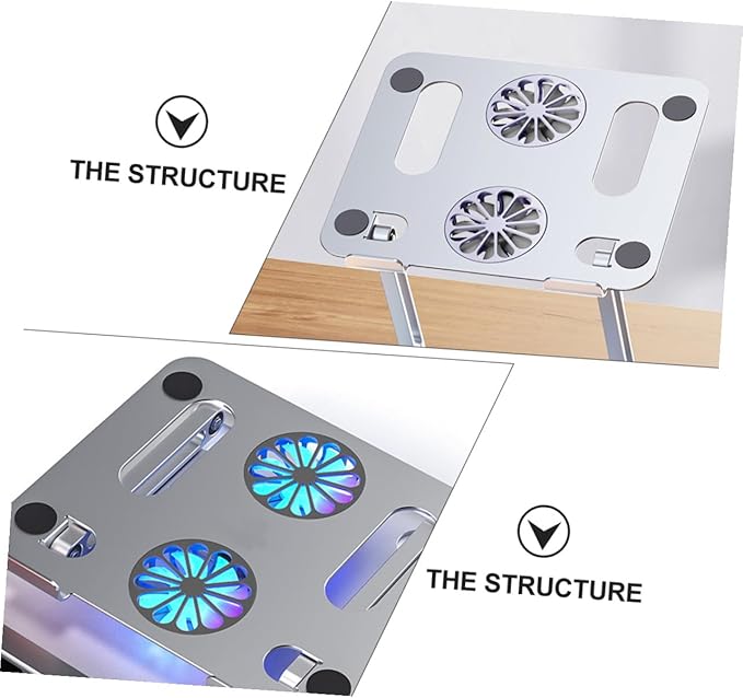Homoyoyo Aluminum Alloy Laptop Cooler Stand with Dual Fans Adjustable Height Foldable Ventilated Support USB Cooling Pad for Gaming and Office Laptops Silver