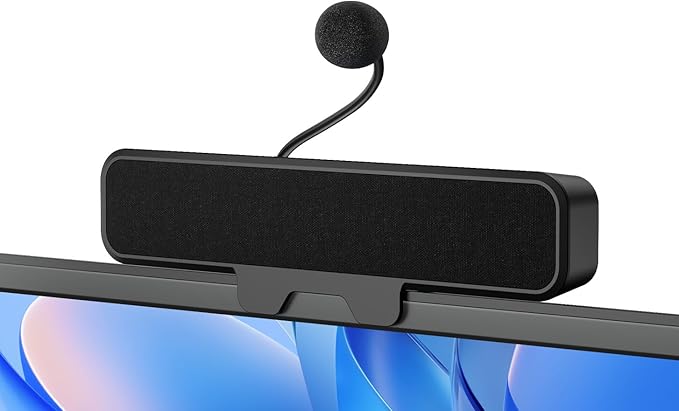 USB Computer Speakers with Detachable Microphone Plug and Play Desktop Speaker with Monitor Clip Stereo Sound &amp Bass Suitable for PC PS5 Switch 2 and Laptop