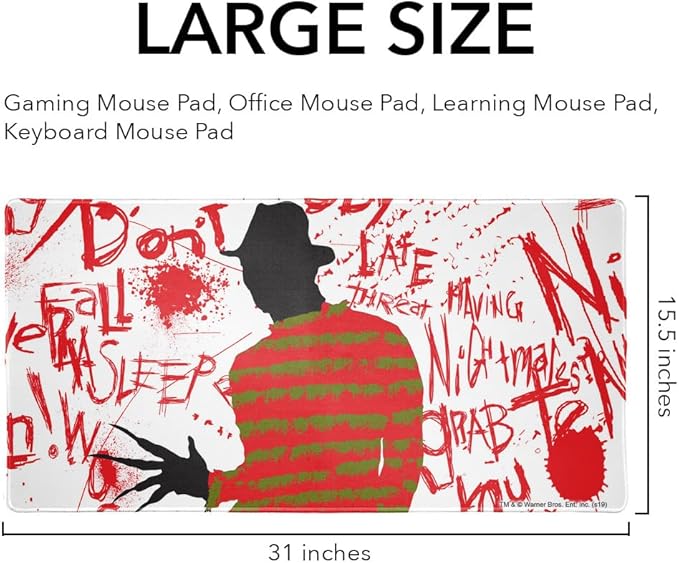 A Nightmare on Elm Street Freddy Large Gaming Mouse Pad Desk Mat with Stitched Edges Non-Slip Base for Gamer Home and Office 31.5 x 15.7