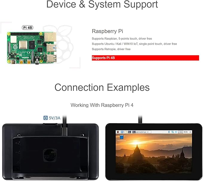 Waveshare 7 Inch DSI LCD Screen with Case for Raspberry Pi 4B 800×480 Capacitive Touch Screen Monitor Support Raspbian/Ubuntu/Kali/Win 10 IoT