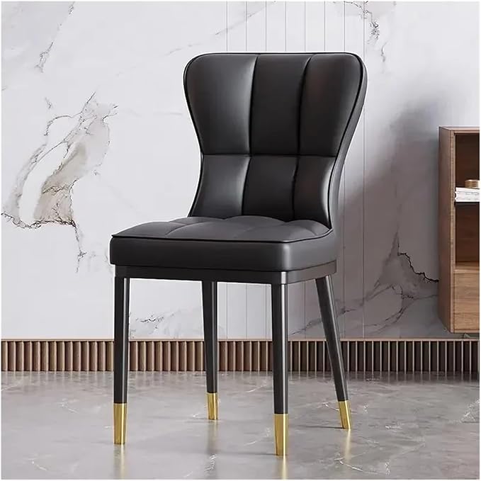 Adjustable Office Computer Chair with Armrest 1pcs Leather Finish Dining Chair with Backrest Sleek Black Legs with Gold Trim(Black)
