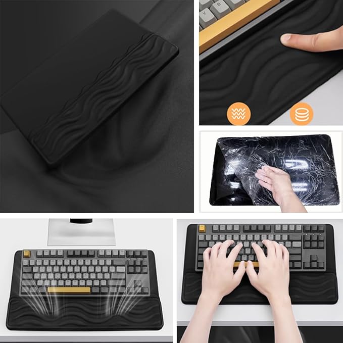Keyboard Wrist Rest Mouse Pad Set with Ergonomic Tilted Memory Foam Pad for Pain Relief Wrist Rest for Computer Keyboard Comfortable Typing Support for Office Home &amp School Black