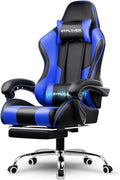 GTPLAYER Gaming Chair Computer Chair with Footrest and Lumbar Support Height Adjustable Game Chair with 360°-Swivel Seat and Headrest and for Office or Gaming (Faux Leather Blue)
