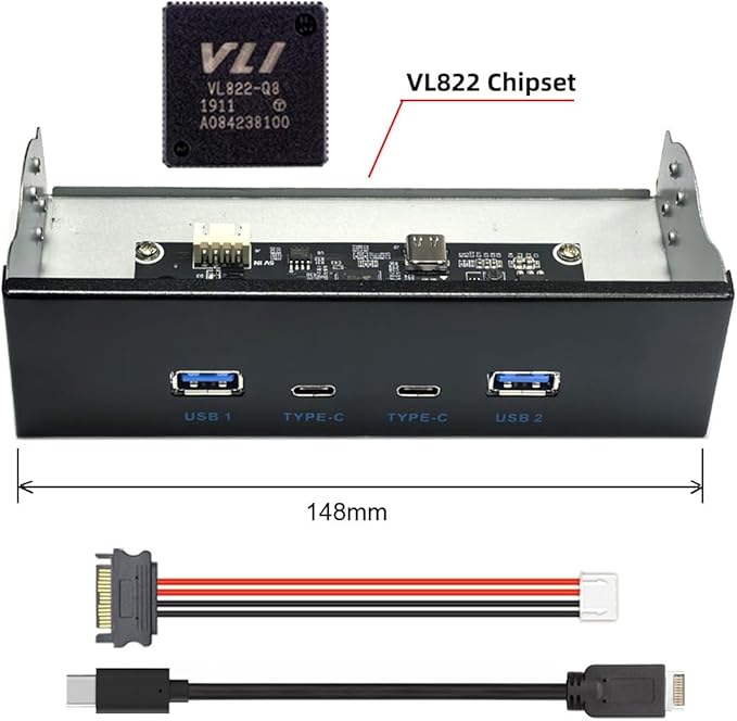 NFHK 10Gbps USB 3.1 Type-A &amp Type-C HUB 4 Ports Front Panel to Motherboard Type-E Connector Cable 10Gbps for 5.25 CD-ROM Bay Tray
