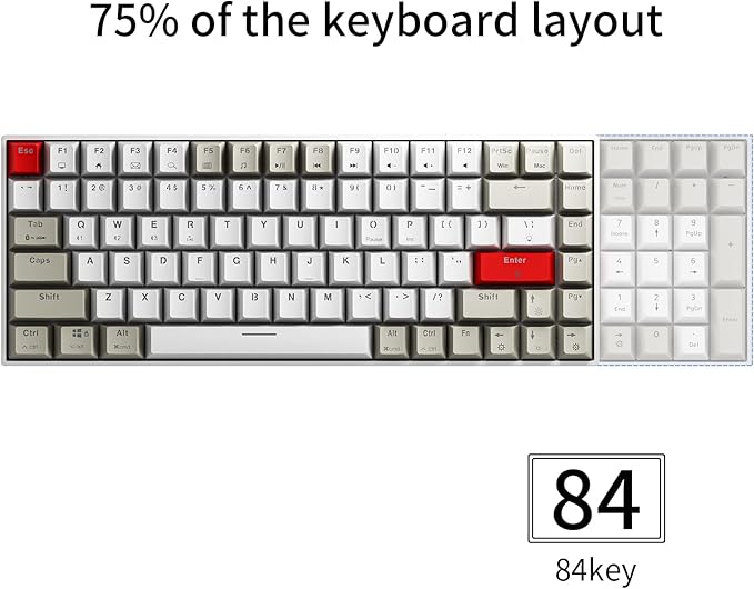 Newmen GM840 Wireless Mechanical KeyboardWired/Bluetooth/2.4G 75% Compact RGB Backlit Hot Swappable Mini Gaming KeyboardUSB C 84 Keys Small Computer Keyboards for PC/Laptop/Win/MacBrown Switches