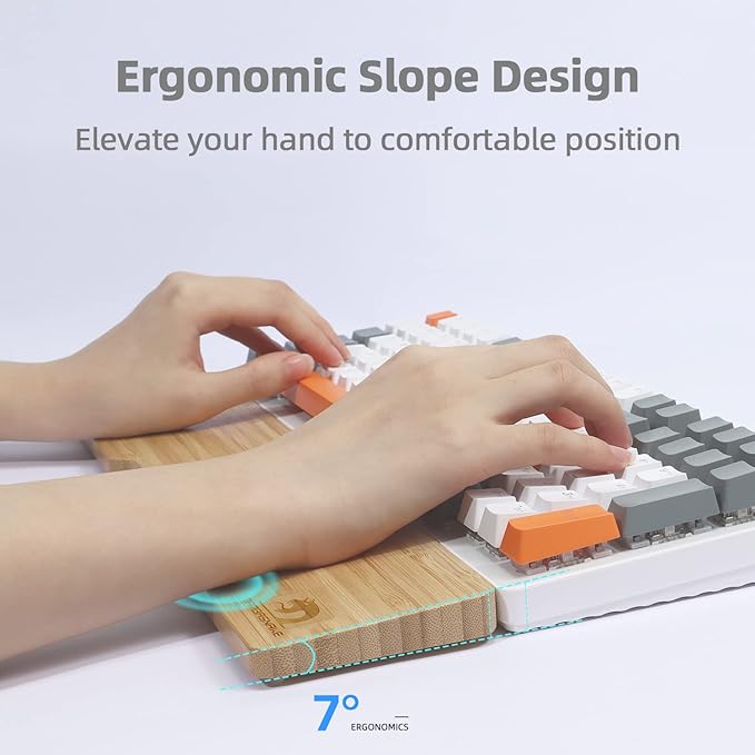 Bamboo Wrist Rest for Computer Keyboard Ergonomic Mechanical Keyboard Wrist Pad Hard Wrist Rest for Easy Typing Pain Relief Anti-Slip Keyboard Rest for Laptop/PC Gaming/Mac (Full Size)