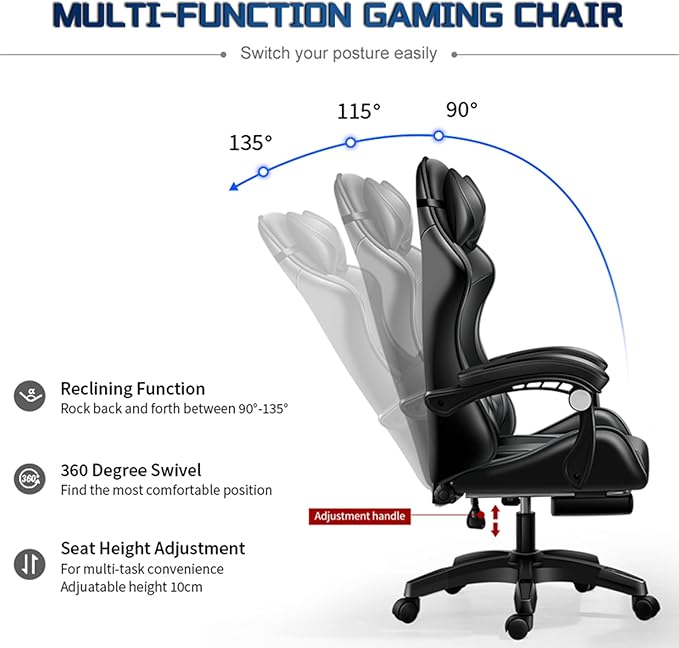 XOOFMASS RGB Gaming Chair with Massage and Footrest Large Ergonomic Computer Desk Chair Video Gaming Chair with Speakers and LED Light Effect 90°-135° Adjustable Reclining Gamer ChairPink