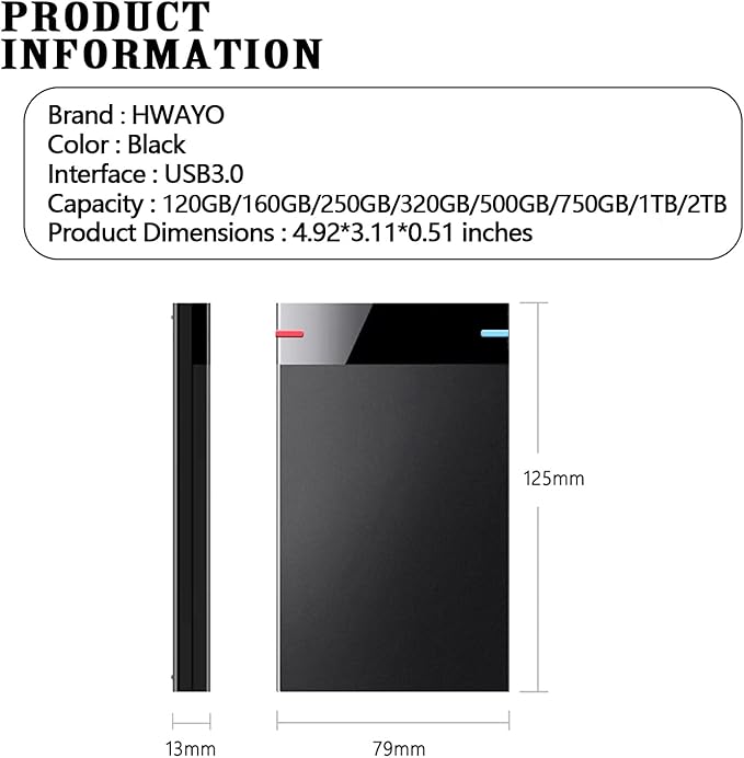 2.5'' 250GB Ultra Slim Portable External Hard Drive USB3.0 HDD Storage for PC Desktop Laptop MacBook Chromebook Xbox One
