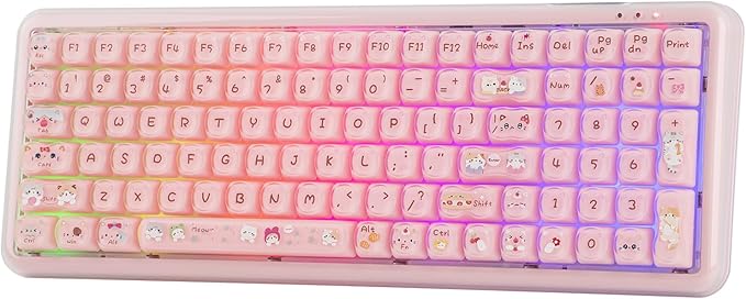 MechLands X Maorbeng X100 PRO Membrane Gaming Keyboard with Number Pad RGB Backlits Wireless Computer Keyboard with 5000mAh Battery BT/2.4G/USB-C Wired 96% Layout for Windows/Mac/PC (Pink)