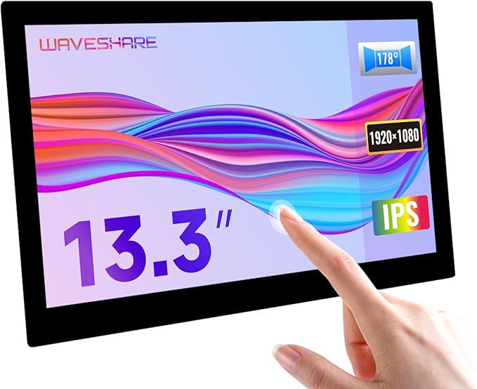 waveshare 13.3inch Capacitive Touch Screen LCD Compatible with Raspberry Pi 4B/3B+/3A+/2B/B+/A+/Zero/Zero W/WH/Zero 2W CM3+/4 1920×1080 Resolution HDMI IPS Supports Jetson Nano/Windows