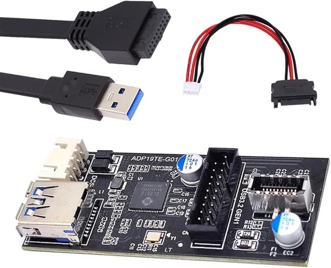 xiwai USB 3.0 19/20Pin &amp Type-E Female Header Splitter to Dual Type-E &amp USB 3.0 20Pin Outputs 5Gbps Black 11cm Cable PC Adapter