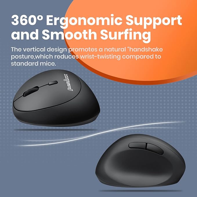 Perixx Perimice-719L Left Handed Wireless Vertical Mouse Portable Size for Laptops Computer 3 Level DPI (Pack of 2)