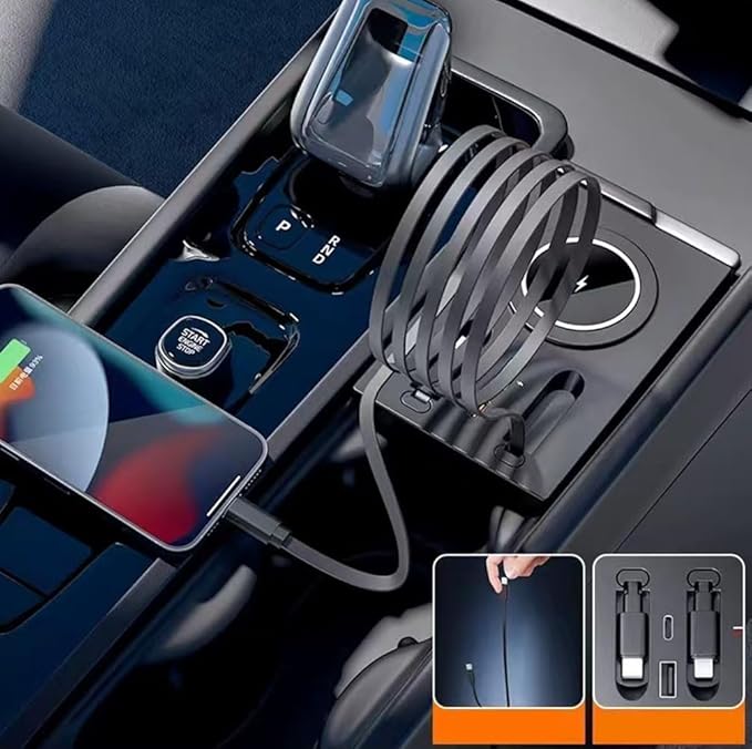 USB Hub Wireless Charger for Volvo xc60 xc90 s90 v90 s60 v60 Retractable Hub Docking Station with Fast Charging Cable Multi Port Accessories Docking Station of Center Console (tuozhanwu-A)