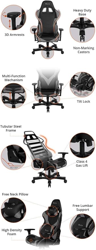 Clutch Chairz Pewdiepie Chair LED 100M - Ergonomic Gaming Chair Video Game Chairs Office Chair High Chair and Lumbar Pillow for Computer Desk - Black - Throttle Series