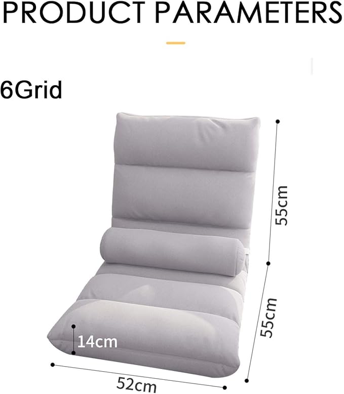Adjustable 5Position Floor Chair -Pillow Gaming Chair-Cushion Dorm Rocker-Gamer-Comfy for Reading Game Meditating-Simplicity Style-and Free Long Bolster Pillow (Light Grey)