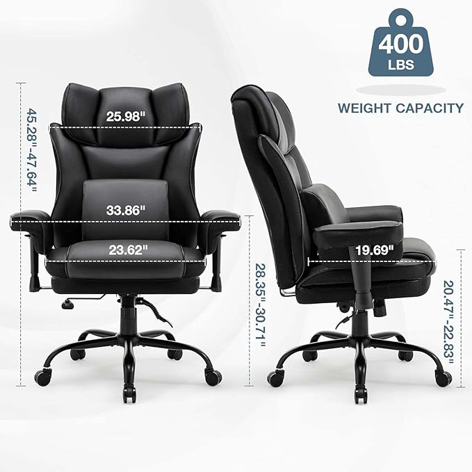 High Back Office Chair Ergonomic Executive Massage Chairs with Adjustable Armrest and Lumbar Support Comfy Adjustable Height Rocking Computer Gaming Chair with Swivel Wheels (Black)