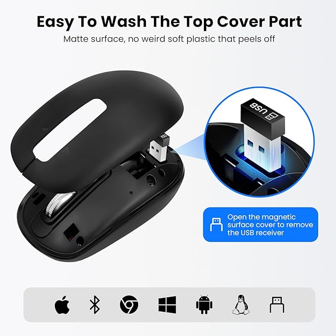 Wireless Bluetooth MouseUSB+BT×2Multi Device Ergo Full Size Mouses-big HandMetal 4-Way Super Scrolling± 3000 DPI10 ButtonsPlug&ampPlayQuietw/ 2 BatteriesMice for LaptopComputerTabletMaci