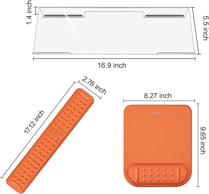 MOSISO Computer Keyboard Stand&ampWrist Rest Support for Keyboard &ampMouse Pad Set Ergonomic Massage Wrist Rest Set Easy Typing Working Acrylic Clear Stand for Office Home Cosmic Orange