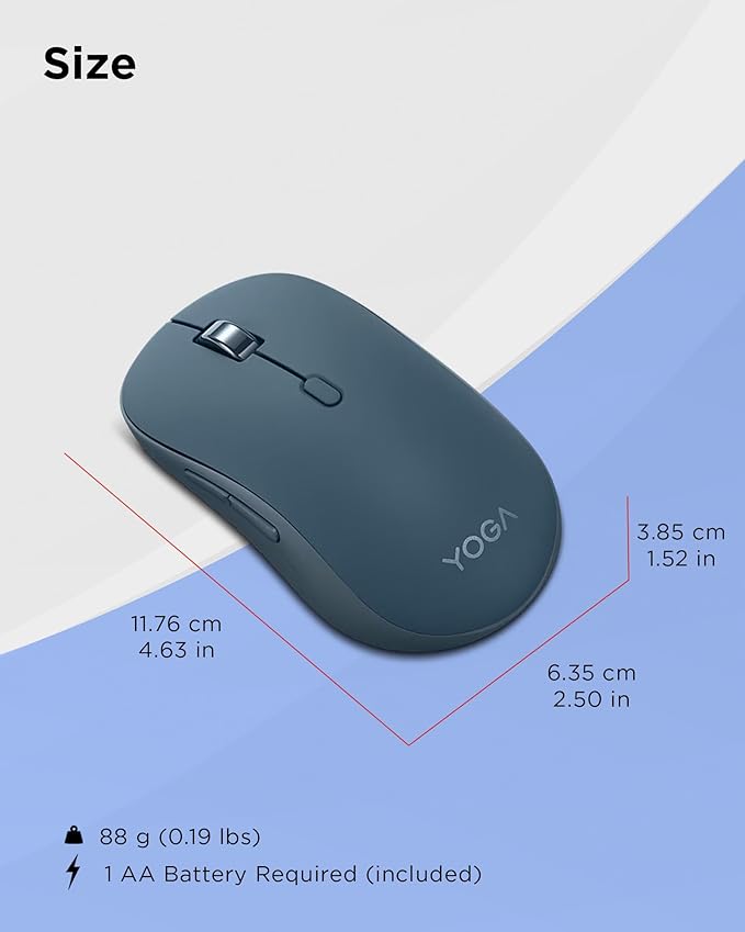 Lenovo Yoga Bluetooth Silent Mouse 3 Level DPI Adjustment 36 Month Battery Life Bluetooth 5.3 3 Device Paring Whisper Quiet Programmable Buttons Smooth Finish Tidal Teal