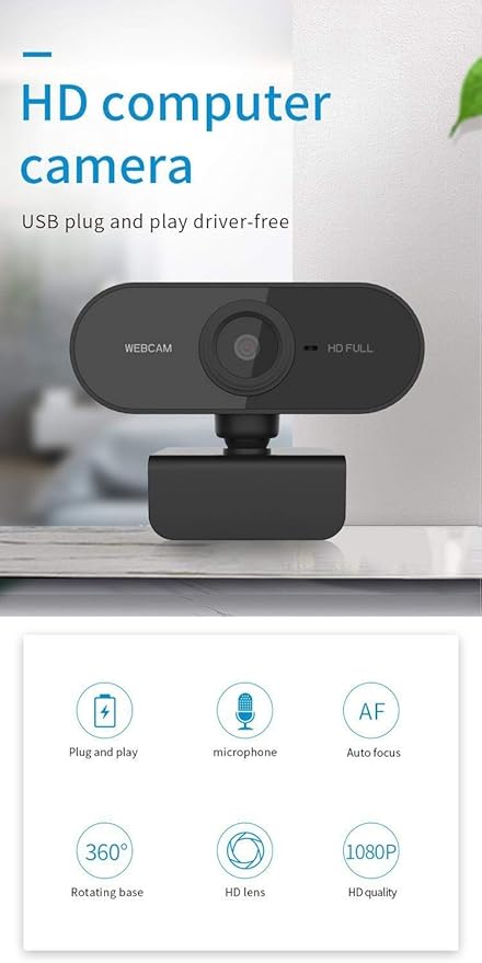 Computer Camera 1080P Series Webcam Auto-Focus Computer Camera with Microphone Rotatable Desktop Laptop PC Web Cam for Internet Meeting Living (Color : 002)