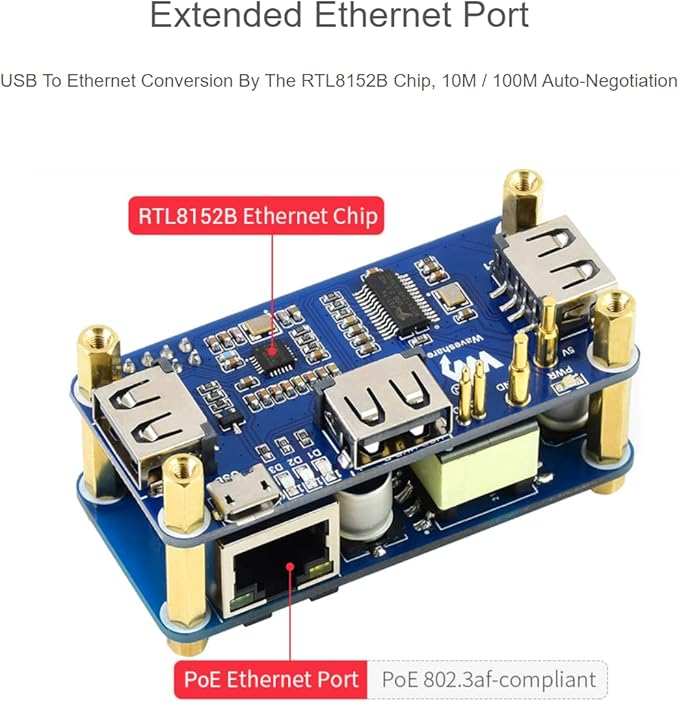 Waveshare PoE Ethernet USB HUB HAT with Box ABX Case for Raspberry Pi Zero/Zerow/2 with 1 RJ45 10/100M Ethernet Port 3 USB Ports Compatible with USB2.0/1.1 802.3af-Compliant