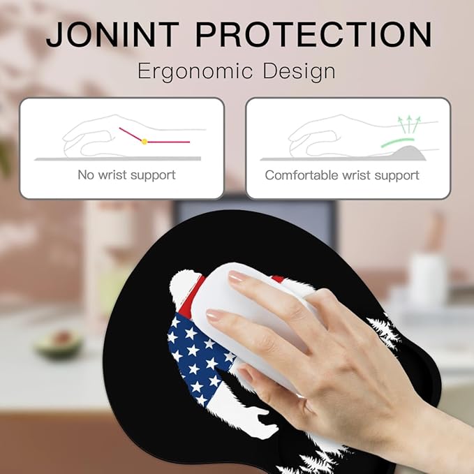 Mousepad America Flag Bigfoot Peace Sign Ergonomic Wrist Support Non-Slip Base Mouse Mat with Wrist Rest Computer Mousemat for Desk Work Accessories Pad