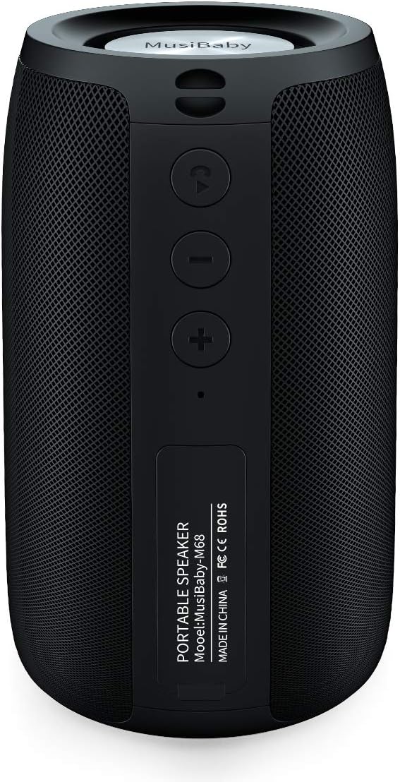 MusiBaby M68 Portable Bluetooth Speaker – Wireless Waterproof Sound for Home and Outdoor Use – Deep Bass Dual Pairing 24H Playtime Compact Design (Black)