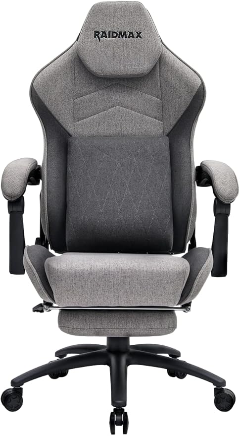 Raidmax Advenced DK719 Series Computer-Gaming-Chairs Soft Breathable Fabric XL Size Gaming Chair Heavy Duty Gas Lift and Metal Base Foam Padded Armrest and Retractable Footrest