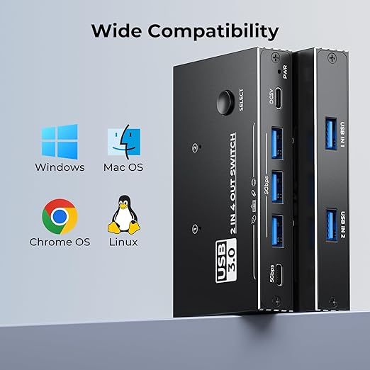 USB 3.0 Switch 2 Computers Sharing USB C &amp A DevicesEasy One-Click Device Switching with USB-C Cable &amp USB-A CableUSB Switch Hub Share Keyboard Mouse Printer Scanner(USB3.0 2in4out)