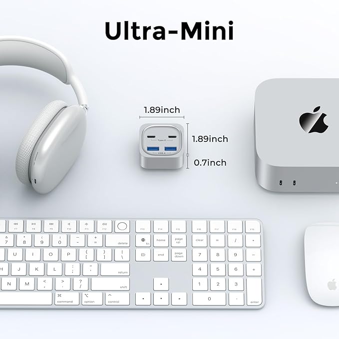 Mac mini M4 Hub 6-in-1 Front-Access Docking Station Mac mini M4 Accessories with 4× USB3.2 10Gbps (USB-C &amp USB-A) SD/TF 3.0 Card Reader Space-Saving Splitter for Creators &amp Professionals