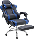 DUMOS Gaming Office Desk Chair with Footrest and Headrest for Adults PU Leather Ergonomic Video Computer Chair with Linkage Armrests Height Adjustable 360° Swivel Recling Chair New Blue