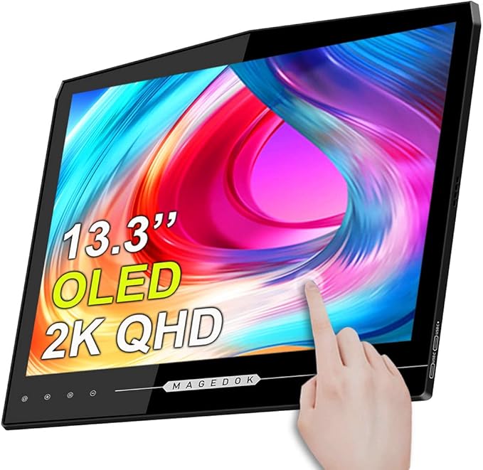 OLED Portable Touchscreen Monitor 13.3 2K 1MS Portable Gaming Monitor 100% DCI-P3 Ultra-Thin Computer External Display External Second Screen USB C/HDMI with Smart Cover