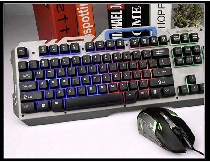 Mechanical Gaming Keyboard and Mouse Wired LED Backlit Keyboard Mouse Rainbow Backlit Keyboard Mouse Battery Metal Panel Gaming Keyboard and Mousefor OfficeHomeLaptopComputer
