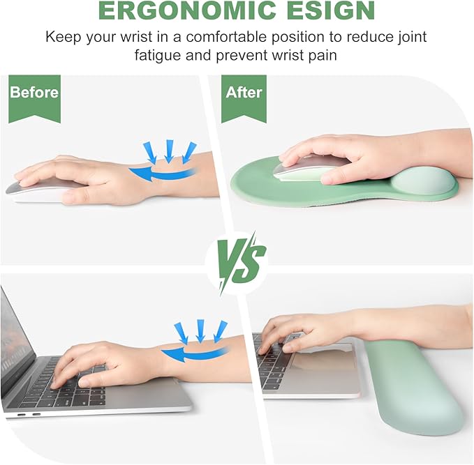 4-in-1 Large Gaming Mouse Pad Keyboard Wrist Rest Pad &amp Wrist Support Mousepad Set Extended Desk Pad Waterproof Desk Mat Protector for Home Office Decor Study Game 35.4×15.7 Inches I Sage Green
