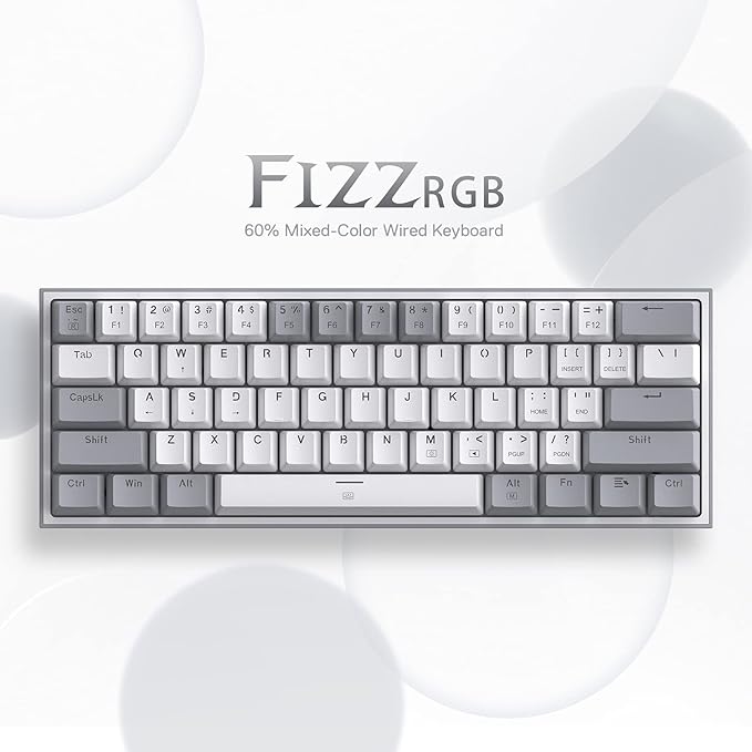 Redragon K617 Fizz 60% Wired RGB Gaming Keyboard 61 Keys Hot-Swap Compact Mechanical Keyboard w/White and Grey Color Keycaps Linear Red Switch Pro Driver/Software Supported