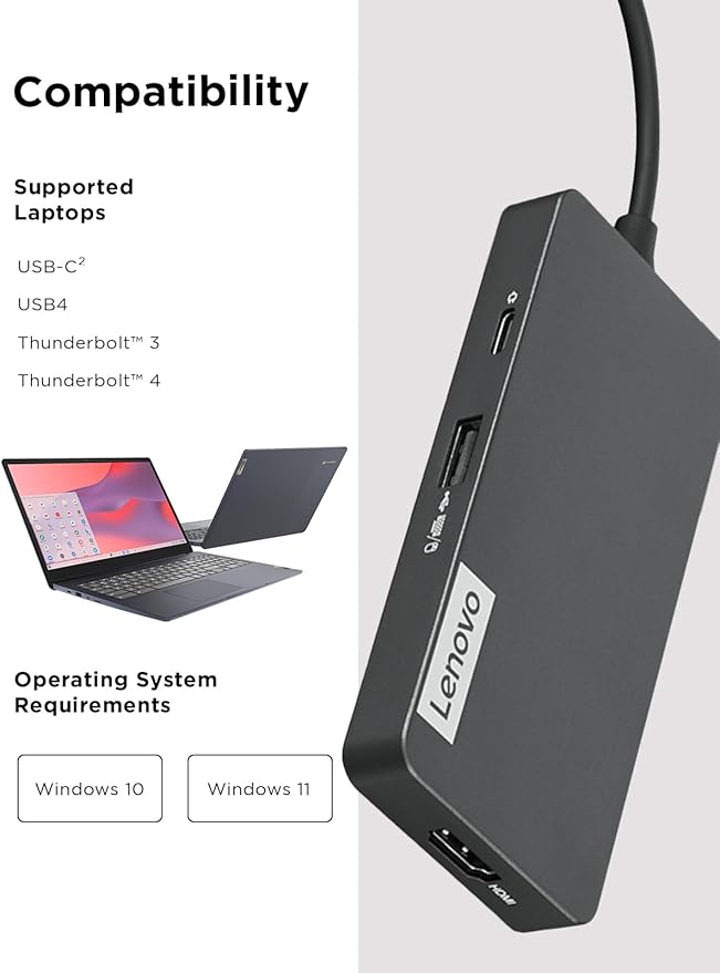 Lenovo – USB-C 7-in-1 Hub – Computer Networking Laptop Accessory – Laptop Docking Station - 4K via HDMI 3 USB-A devices 2 SD/TF Card Readers USB-C Power Pass Through