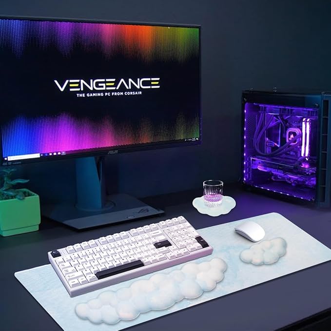 Gaming Desk Mat with Keyboard Wrist Rest Set 4 in 1 Large Mouse Pad &amp Cloud Keyboard Wrist Rest&amp Mouse Wrist Rest&ampCoaster Comfort and Support for Typing and Gaming(Blue)