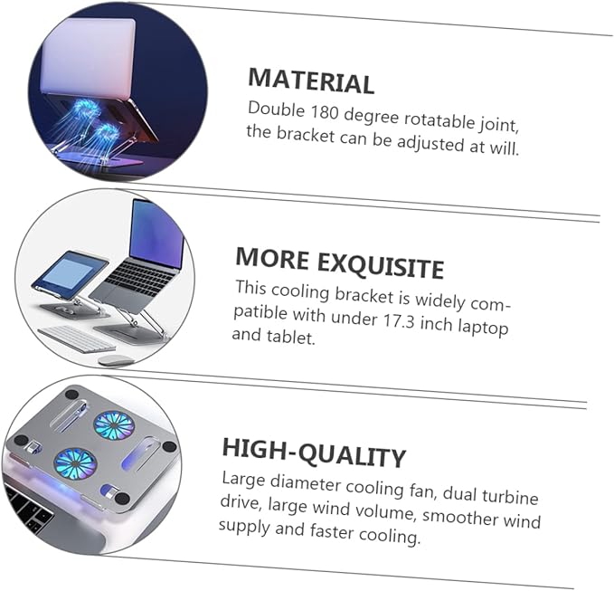 High Performance Laptop Cooler Fan 2 Fans Heat Dissipation 360 Degree Adjustment Laptop Cooler Stand