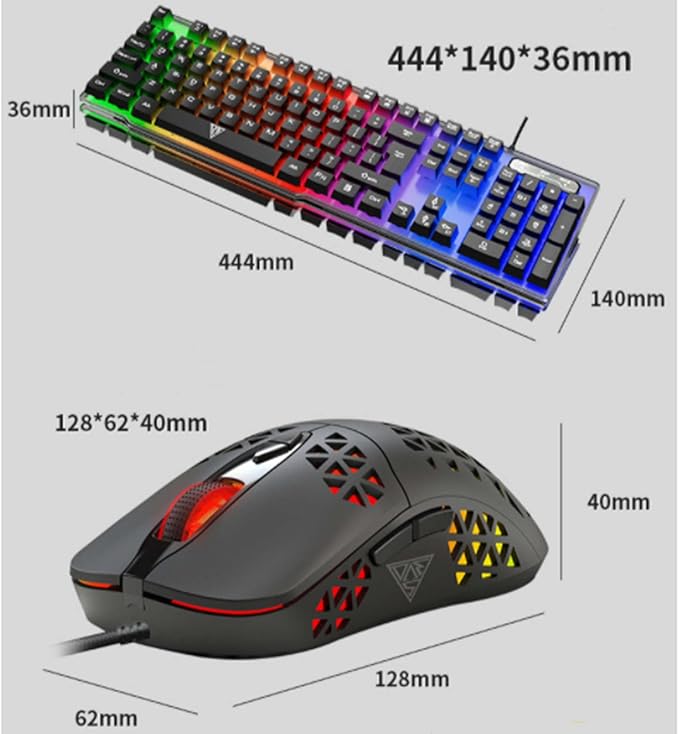 Mechanical Keyboard and Mouse Wired Gaming Keyboard Blue Switch 104 Keys Rainbow Backlit Keyboard and Wired Mouse 3200 DPI for PC Computer Gamer