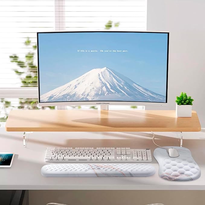 Mouse Pad Wrist Support Laokiiy 2 in1 Keyboard Wrist Rest+ Ergonomic Mouse Pad Non-Slip Wrist Rest for Computer Keyboard Made Easy Typing &amp Relieve Wrist Pain(White)