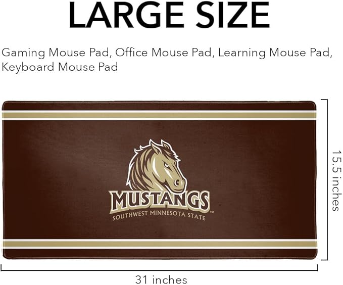 Southwest Minnesota State SMU Mustangs Primary Logo Stripes Large Gaming Mouse Pad Desk Mat with Stitched Edges Non-Slip Base for Gamer Home and Office 31.5 x 15.7