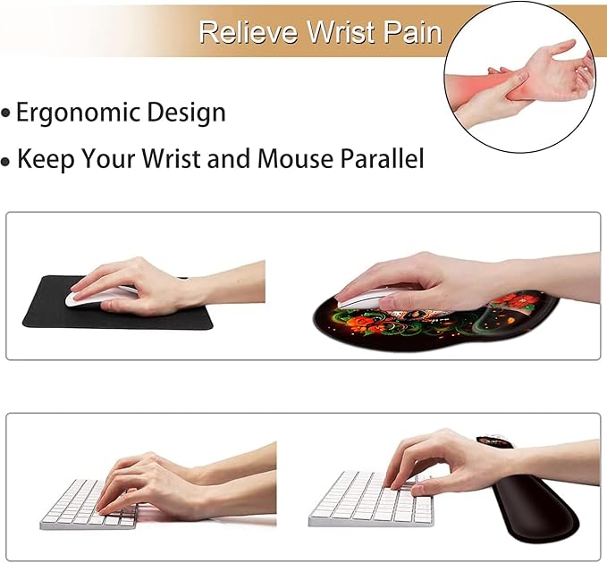 Ergonomic Gaming Mouse Pad Wrist Support and Memory Foam Keyboard Wrist Rest with Anti-Slip Base for Home Office Computer Desk Pad Gel White Mouse Pad Easy Typing Cute Painted Elephants Desk Mat