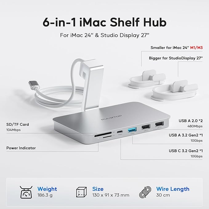 iMac Accessories for i-Mac 2021/2023/2024 PULWTOP USB C Hub for iMac with USB A/C 10Gbps Hub for M1/M3/M4 2 USBA 2.0 SD/TF Card Reader for iMac24 inch &amp Studio Display 2 Sliver
