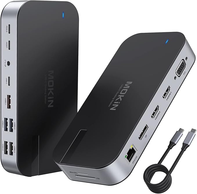 MOKiN Laptop Docking Station 4 Monitors 16 in 1 USB C Docking Station Triple Monitor USB C Dock with 2 HDMI DP 100W PD USB 3.1/3.0/2.0 RJ 45 Ethernet SD/TF Audio for Dell/HP/Lenovo/Asus/Acer