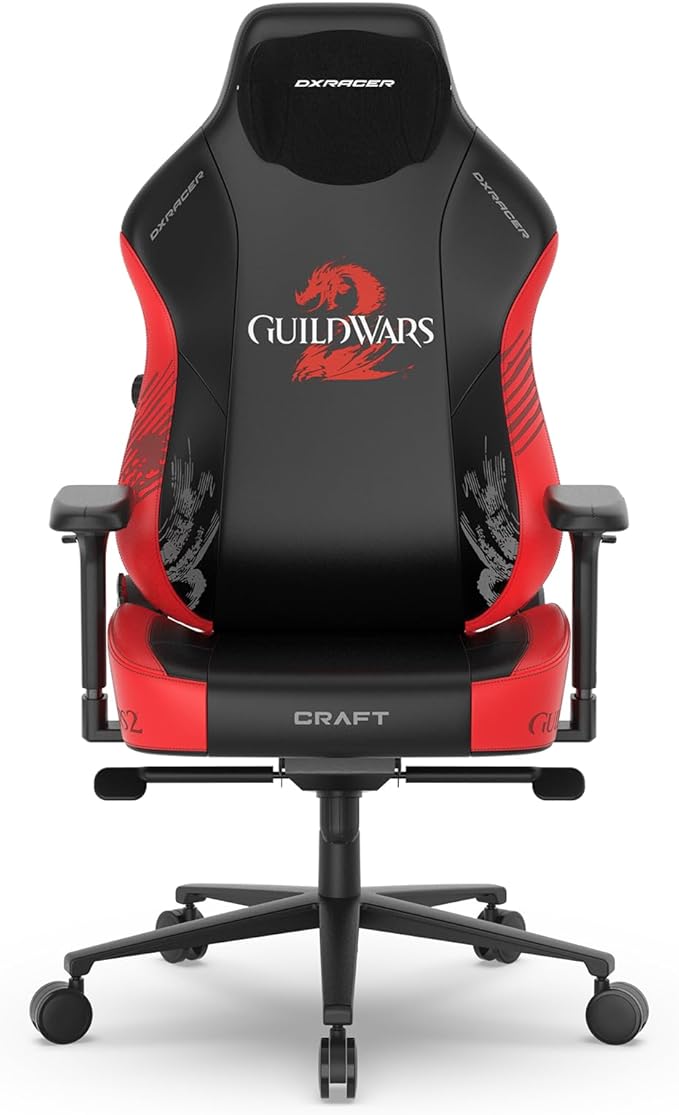 DXRacer Craft XL Video Gaming Chair for Adults Ergonomic Office Reclining Computer Chair with Magnetic Head Pillow and Lumbar Support Racing Style Height Adjustable (EPU Leatherette Guild Wars 2)