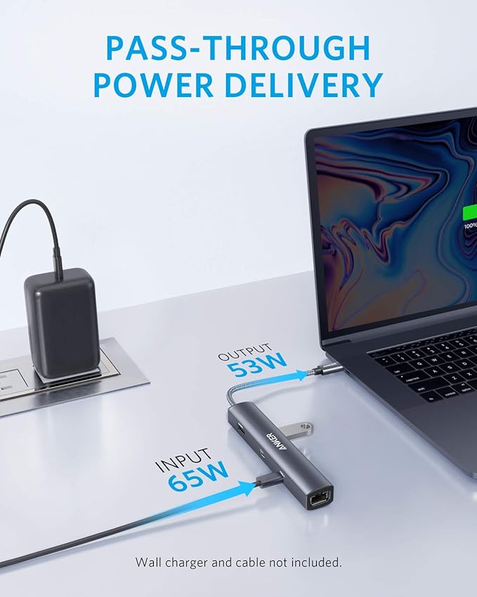 Anker 6-in-1 USB C Hub with Ethernet USB C to 4K HDMI Multiport Adapter 1Gbps Ethernet 65W Power Delivery USB Ports for MacBook Air iPad Pro XPS and More
