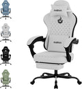 Gaming Chair with MassageErgonomic PC Gaming Chair Computer Chairs with Footrest Comfortable Headrest and Lumbar Support High Back WHITEBLACK